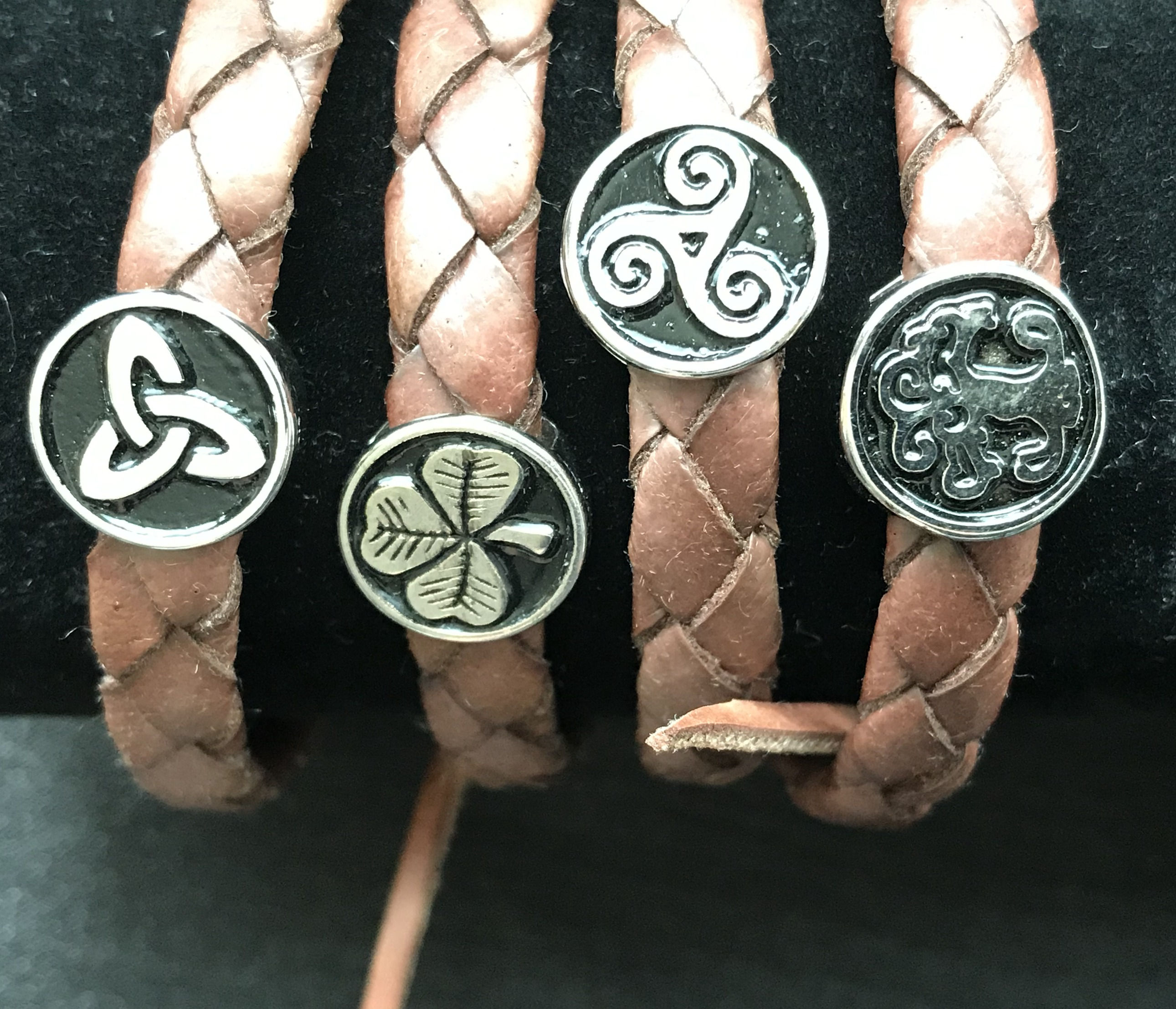 Medium Weaved Leather Wristbands with Irish Symbols