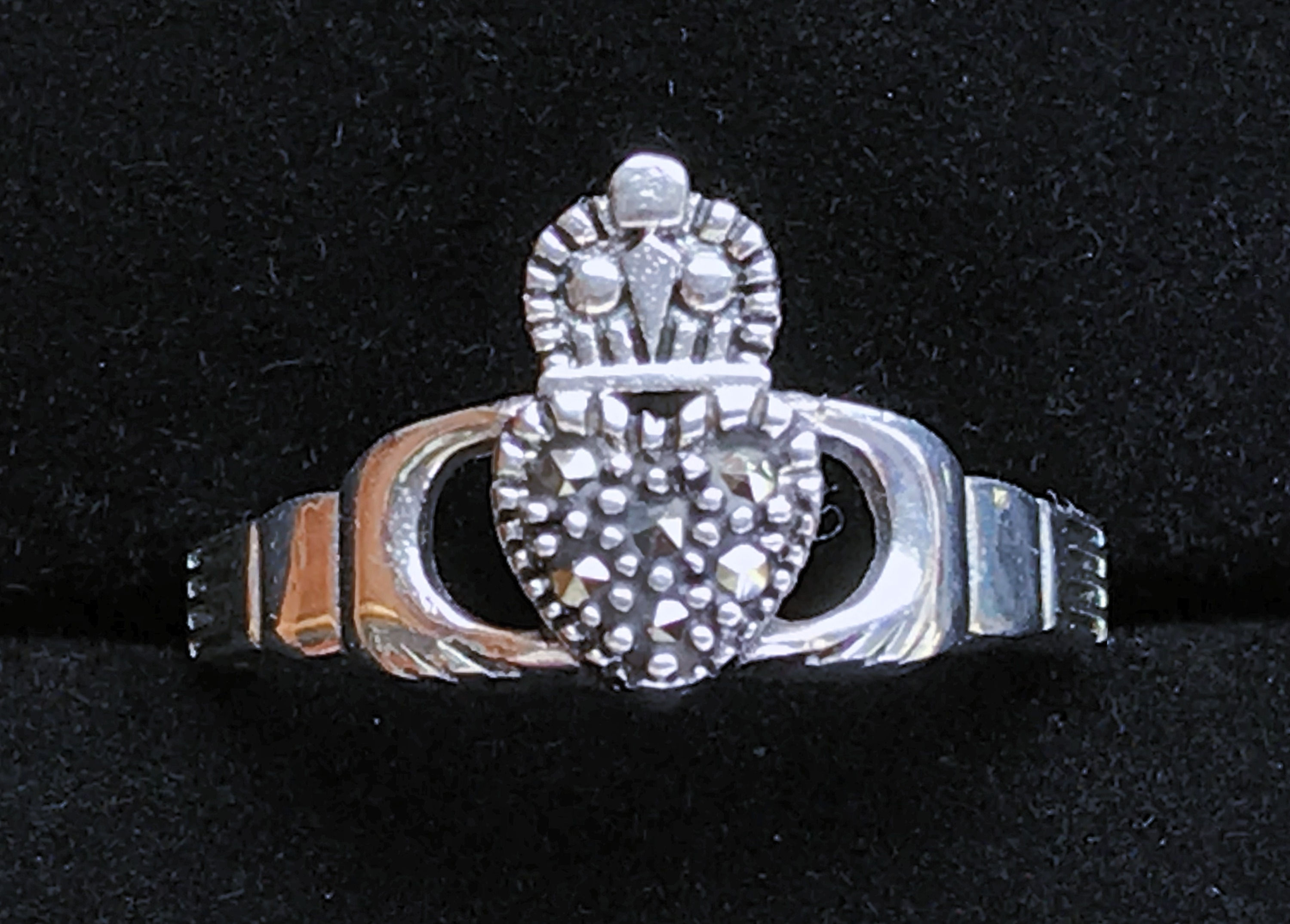 Marcasite Claddagh Ring - Sterling Silver