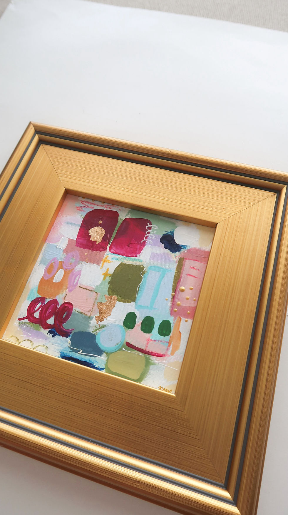 Thumbnail: Thick Gold Framed & Hand Painted Abstract