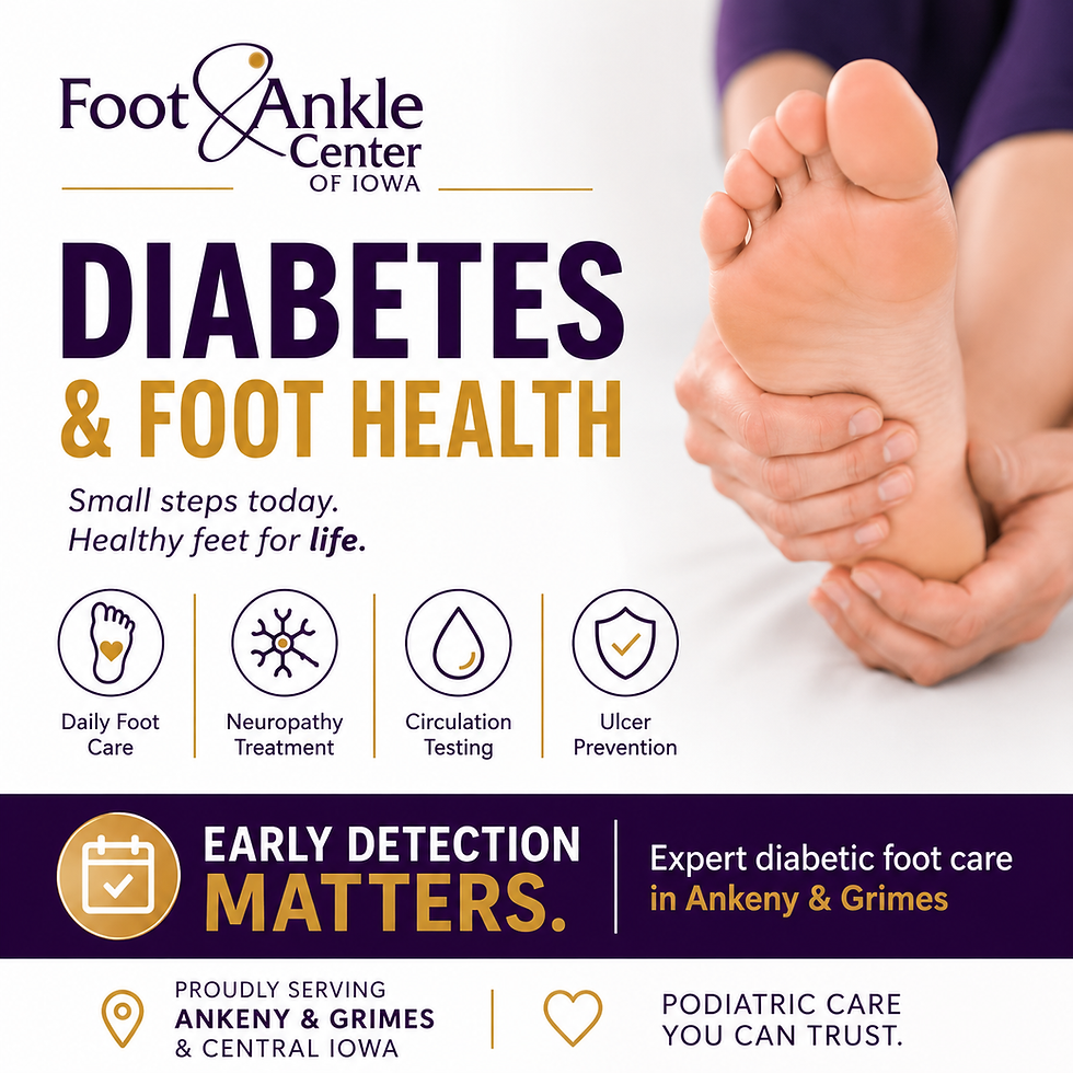 Person holding their foot and description of diabetes related foot concerns