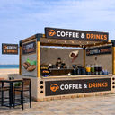 Beachside 'Coffee & Drinks' stand with barista