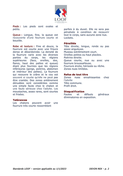 Standard du chat de race DEVON REX