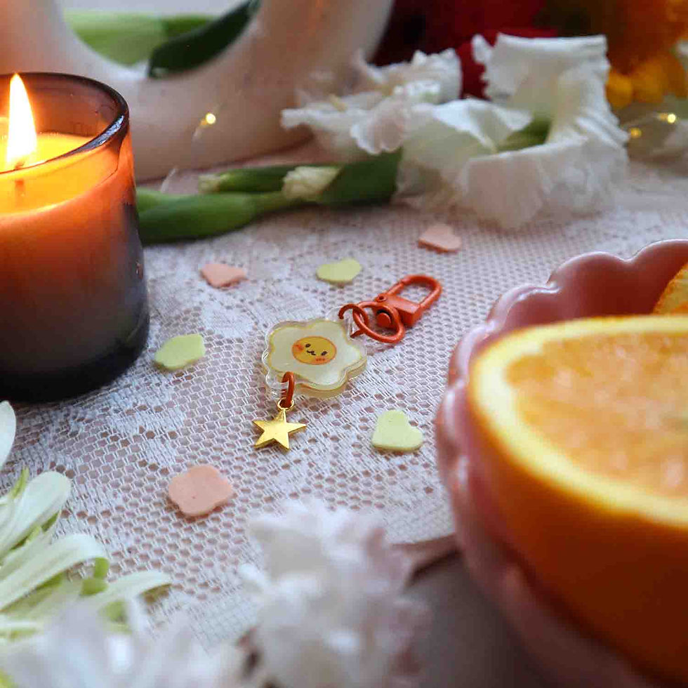 Lil Eggie acrylic keychain charm and fidget toy with egg illustration