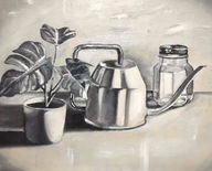 student painting, still-life, oil