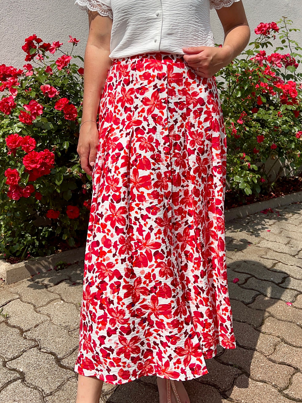 Miniature : Jupe longue fleurie rouge VIOLETTE