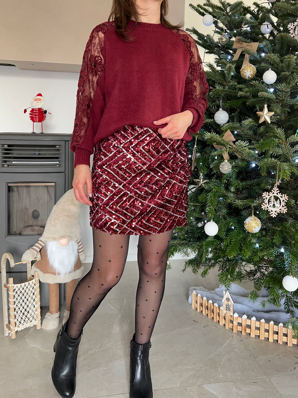 Miniature : Pull bordeau manches dentelles CROCUS