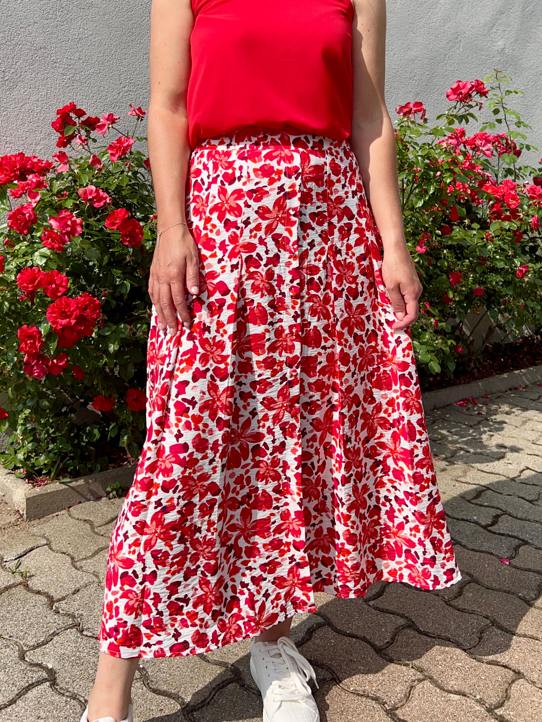 Jupe longue fleurie rouge VIOLETTE