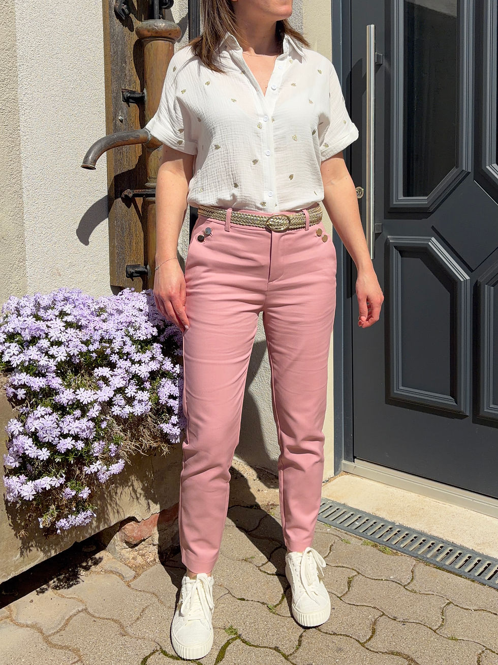 Miniature : Pantalon Chino rose bouton doré / PÉTUNIA