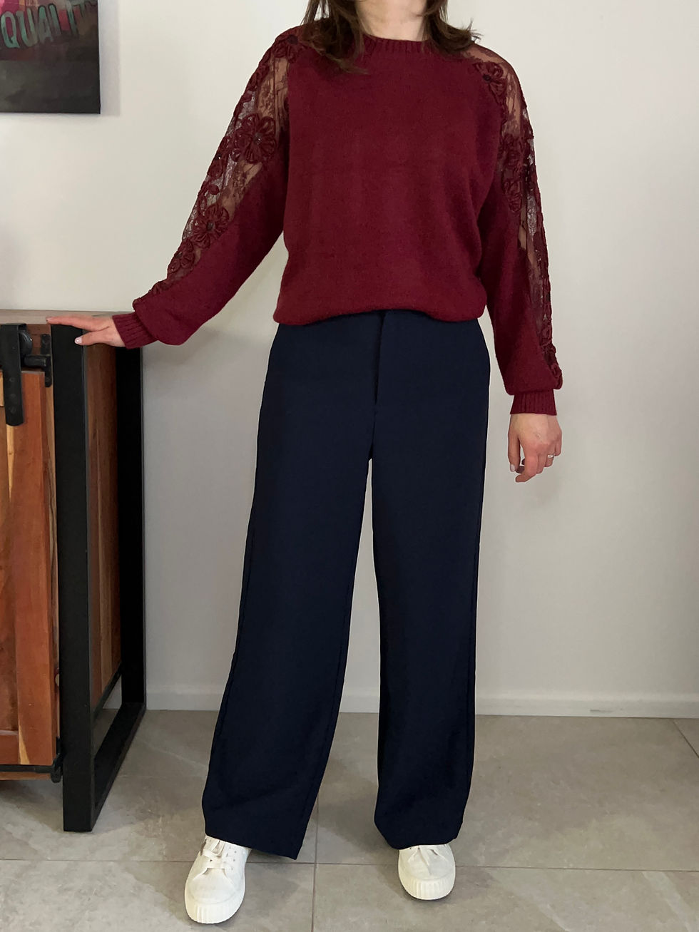 Miniature : Pantalon fluide bleu marine ceinture fine DAHLIA