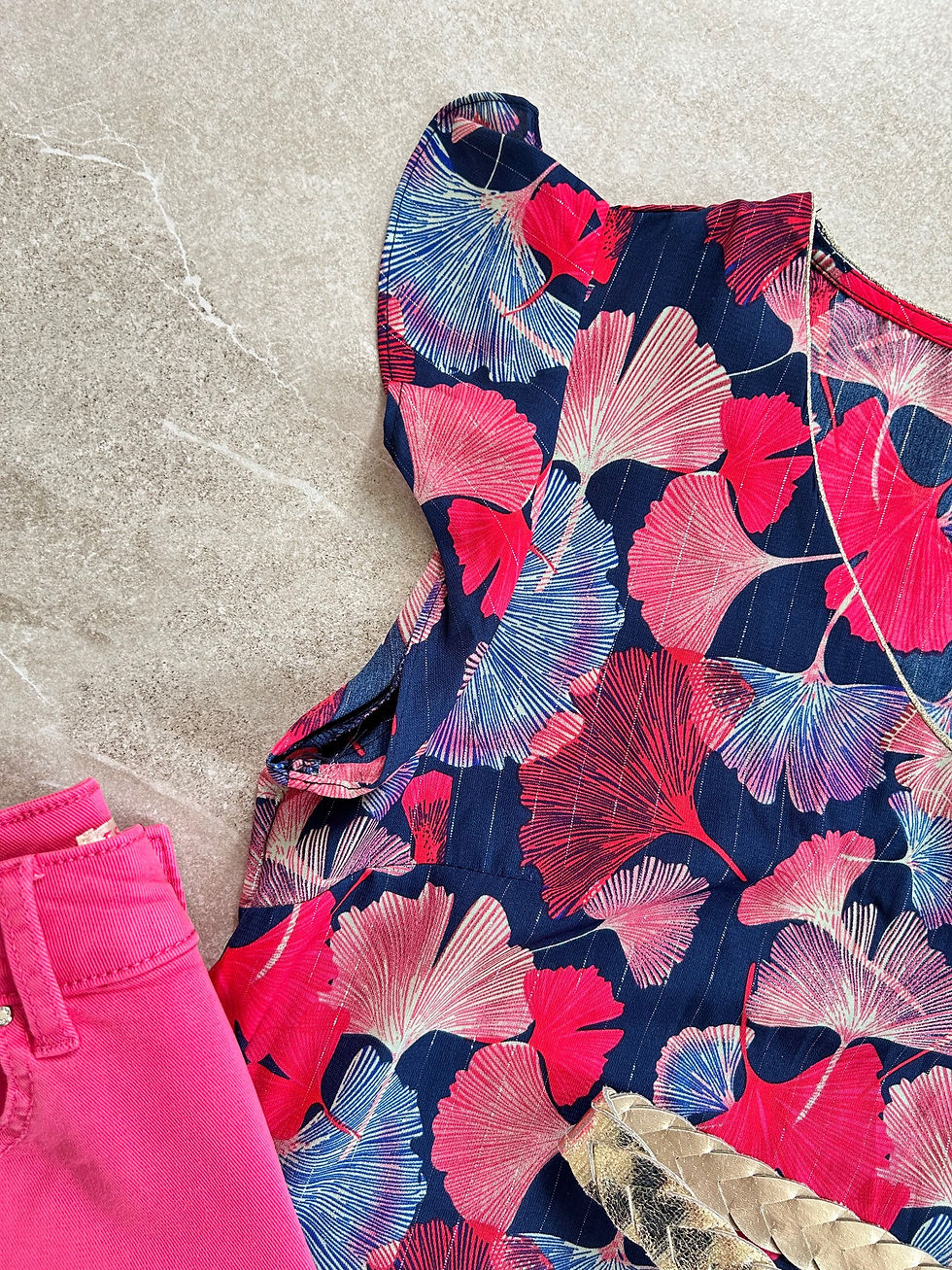 Miniature : Blouse fuschia motif gingko GINGKO