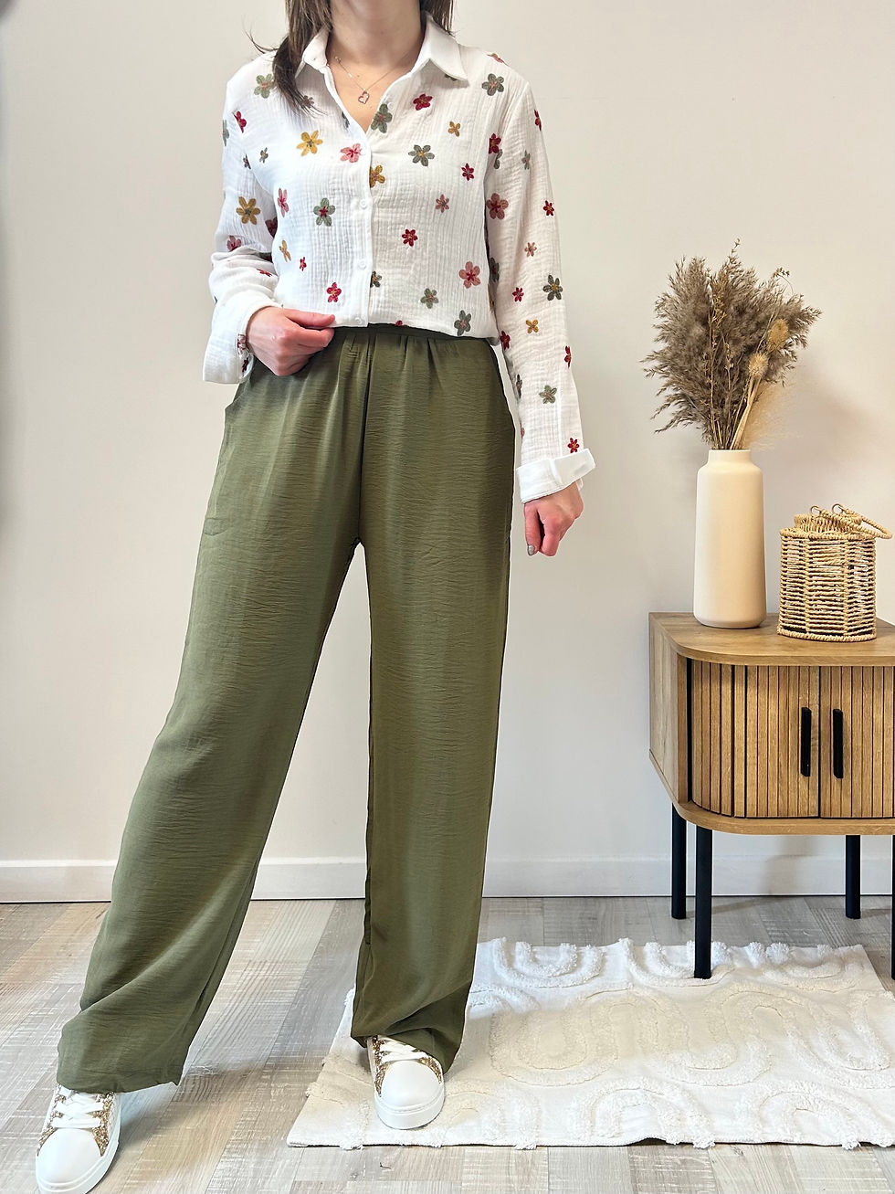 Pantalon fluide uni kaki CROCUS