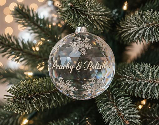 The Peachy and Polished website homepage, featuring a stylish new logo and photos of boutique clothing and accessories.