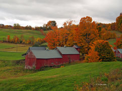 photography, normand charlette, red, green, orange, barn, trees, grass