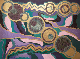 artist jessey ina-lee art-by-jazz, fabric paint, tan, pink, purple, brown