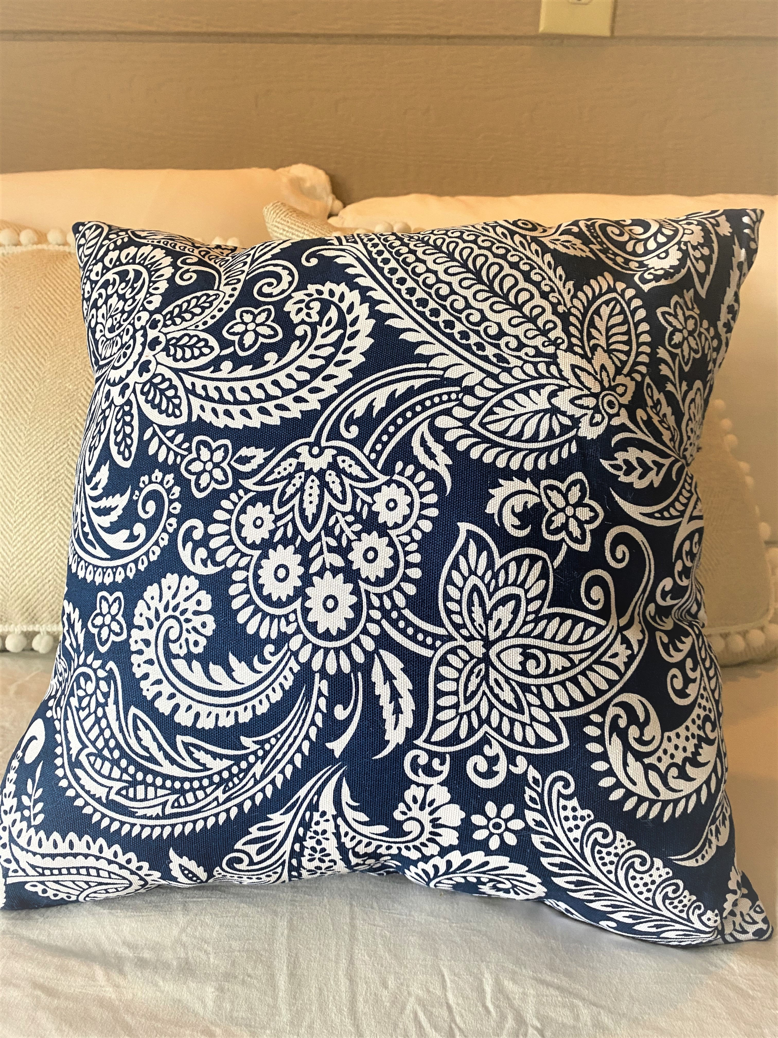 Navy Paisley Pillow Cover