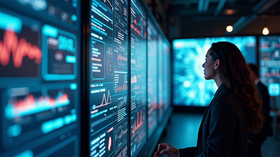 High angle view of illuminated digital screens displaying engaging interactive content