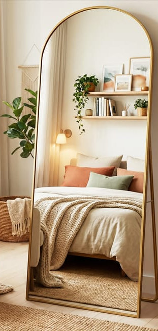 Miroir sur Pied XXL 180x80 cm - Arche Dorée, Verre Trempé HD & Cadre Alu (Grand