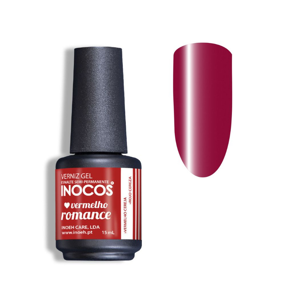 Frasco de esmalte vermelho INOCOS, Verniz fibra de vidro, 15ml