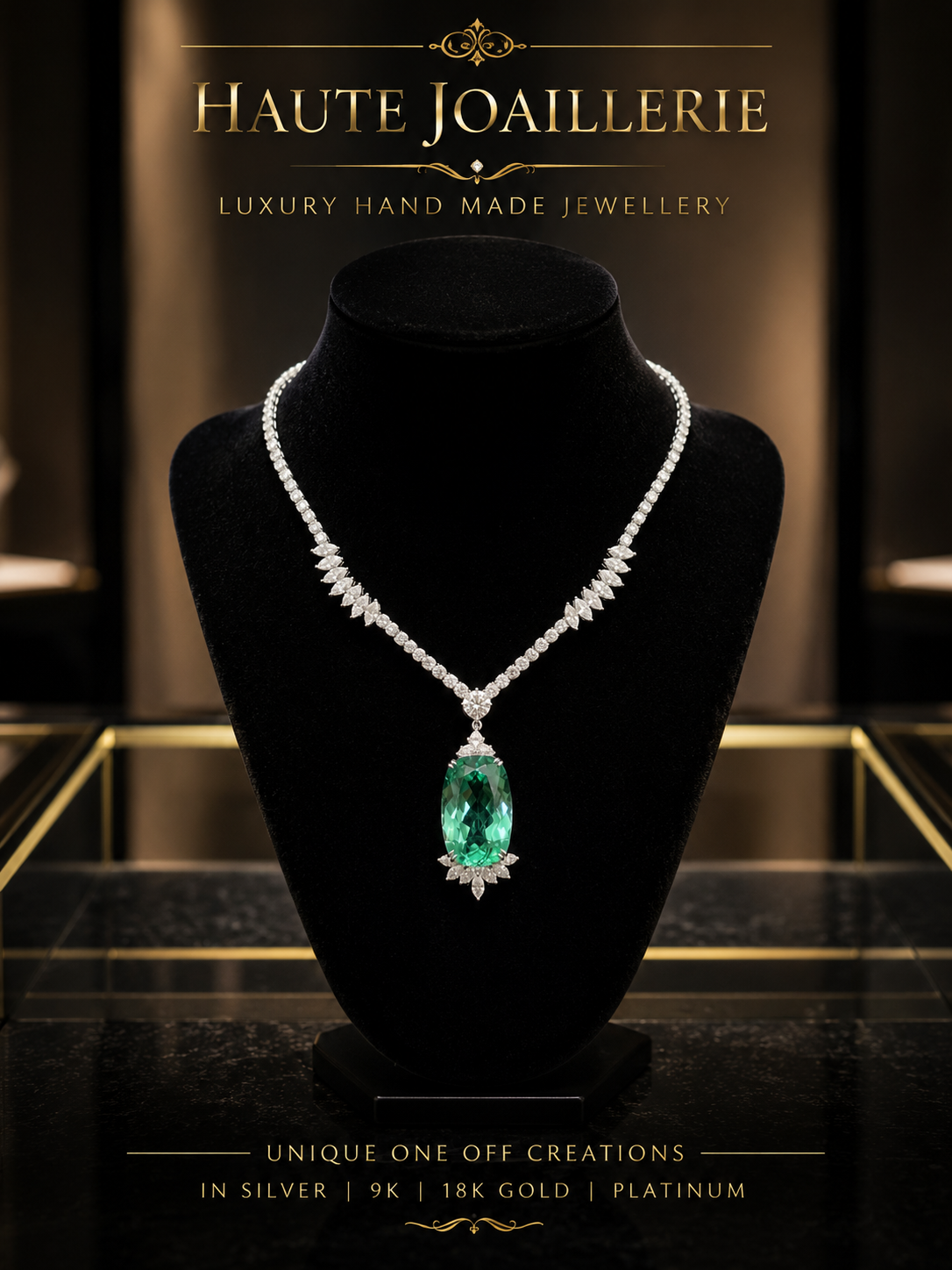 50ct Blue-Green Sapphire Grand Gala Necklace | VVS1 Handcrafted Prototype - Hand