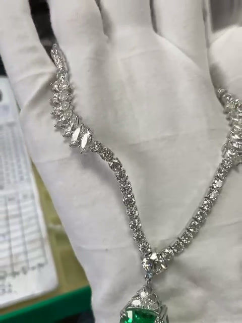 Thumbnail: 50ct Blue-Green Sapphire Grand Gala Necklace | Hand Made Masterpiece