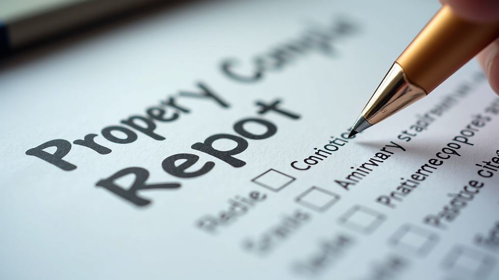 Close-up view of a property condition report document with highlighted notes