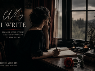 A woman sitting at a desk, writing and looking out of the window.