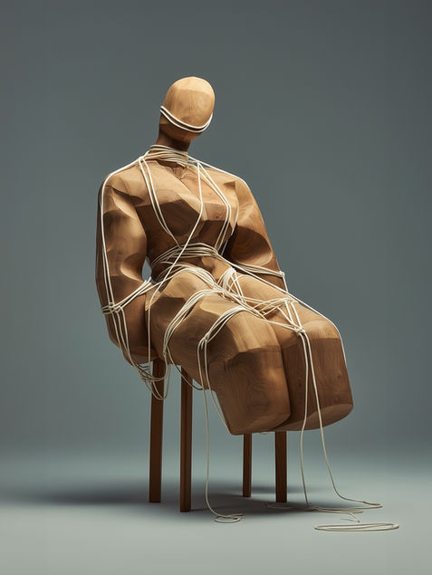 a wooden sculpture shaped like a doll