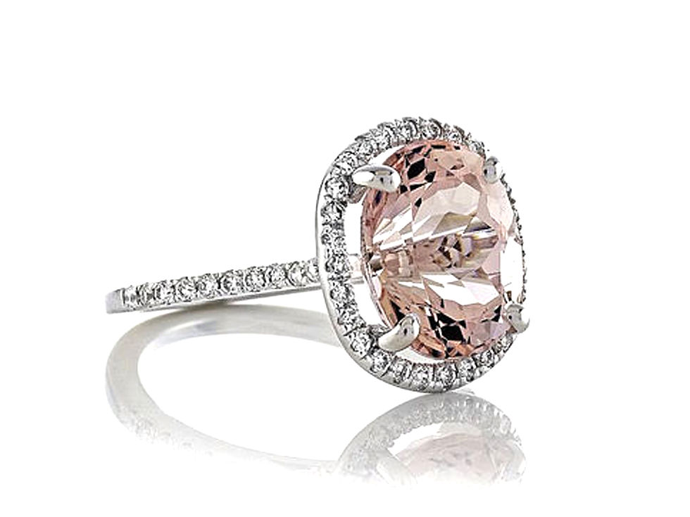 Thumbnail: 18ct White gold oval pink morganite halo ring