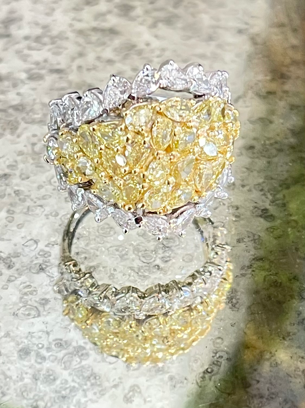 Thumbnail: Pear shaped Yellow and White Diamond Ring 