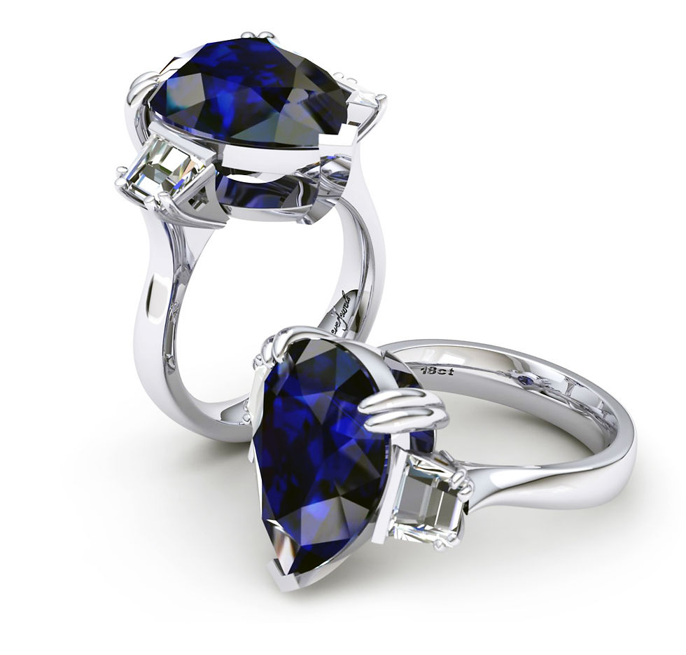 Thumbnail: 18ct White gold pear cut tanzanite dress ring with baguette diamonds