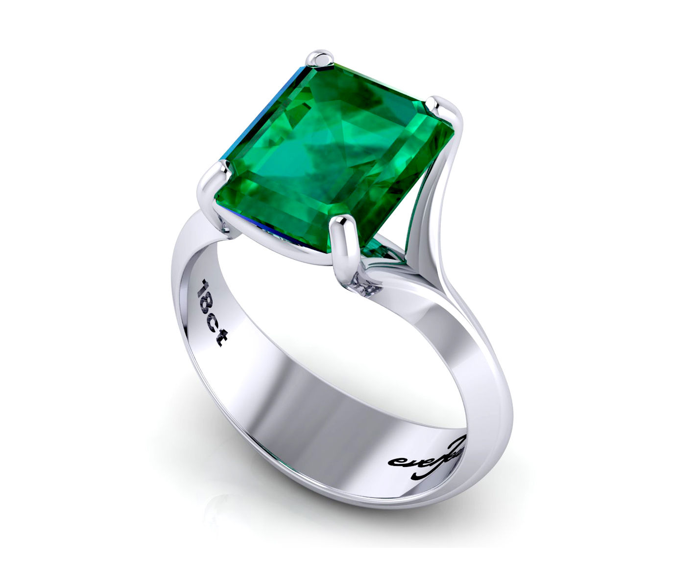 18ct White gold emerald cut claw set ring
