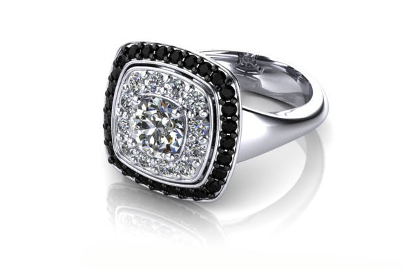 Thumbnail: white gold black and white diamond ring
