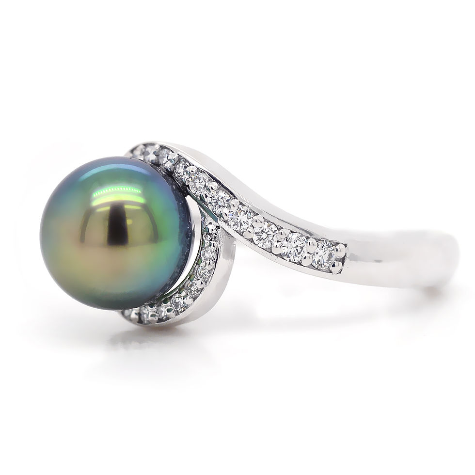 Thumbnail: Tahitian Pearl Dress Ring with Diamonds in White Gold