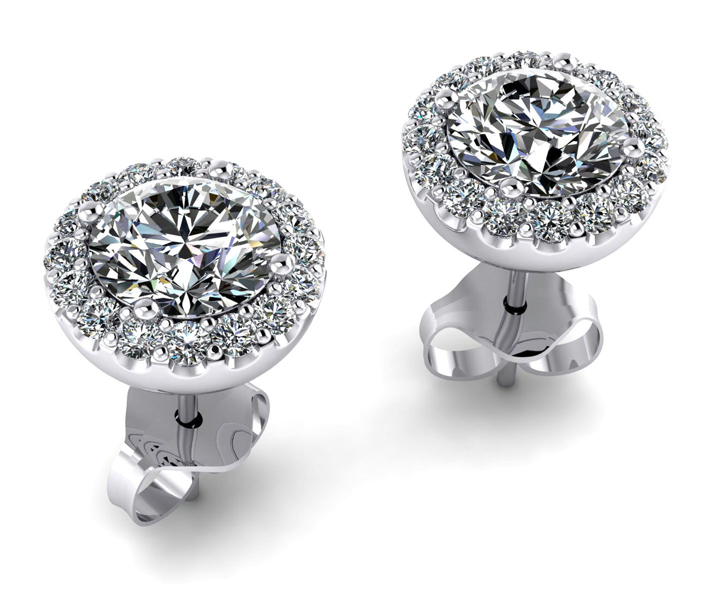 18ct White gold round brilliant halo diamond earrings