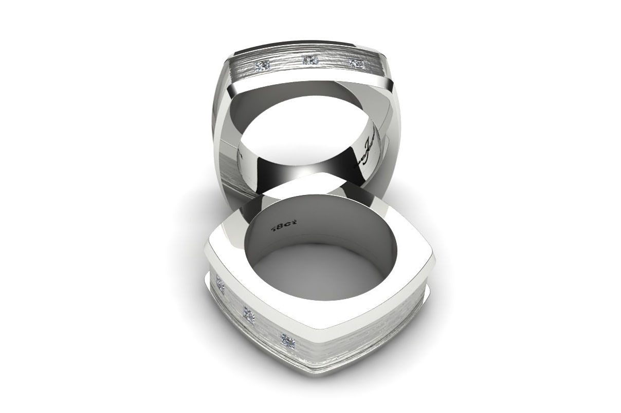 18ct White gold polished and matt bezel set princess cut diamonds