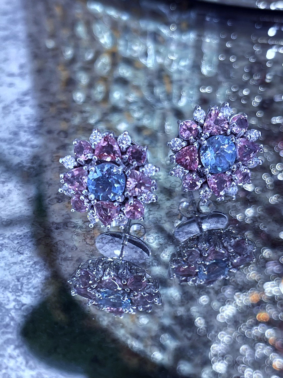 Thumbnail: Summer Aquamarine , Pink Tourmaline and Diamond Earrings