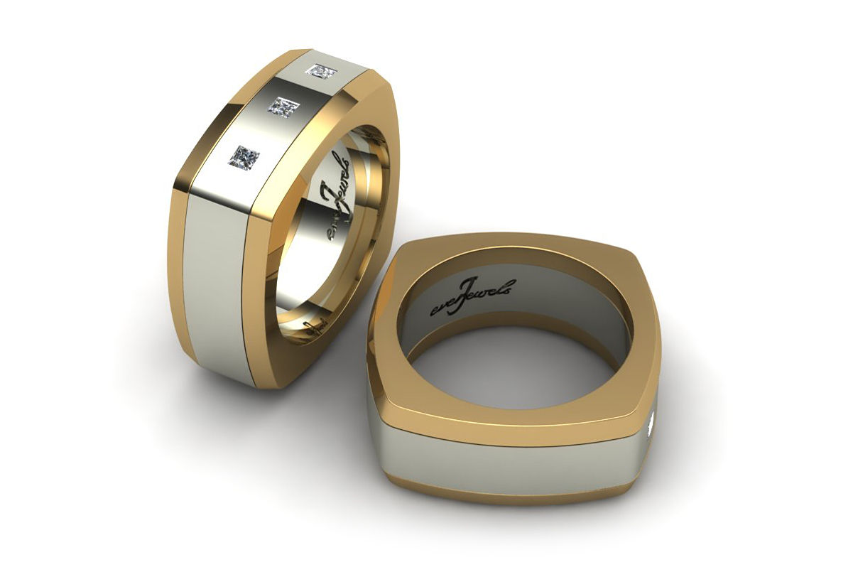 18ct White and yellow gold princess bezel set gents ring