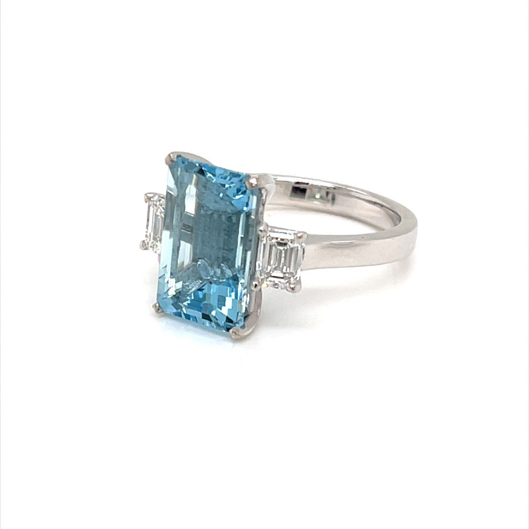 Aquamarine and Diamond Trilogy Ring
