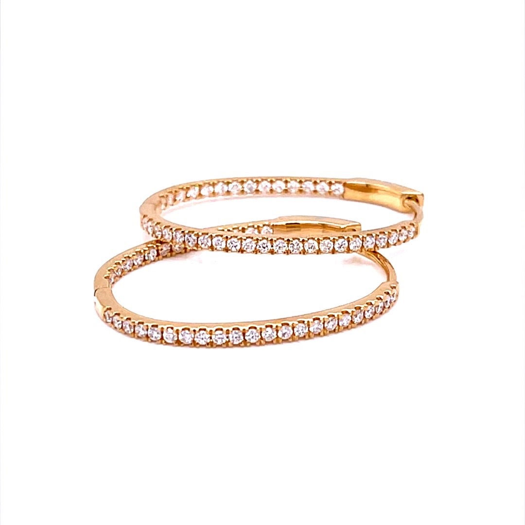 Oval shaped Yellow gold Diamond Hoops