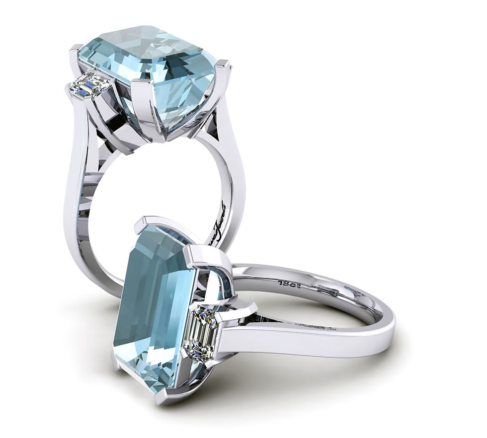 Thumbnail: 18ct White gold emerald cut aquamarine dress ring
