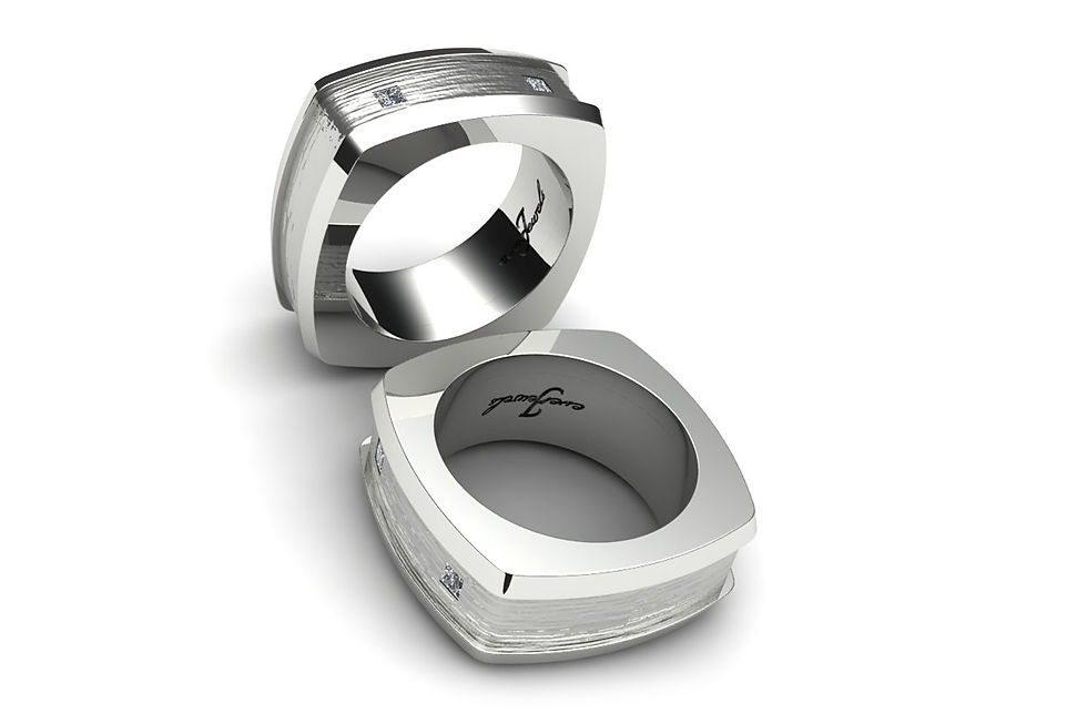 Thumbnail: 18ct White gold polished and matt bezel set princess cut diamonds