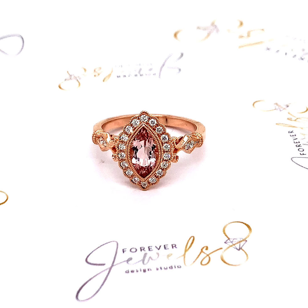 Thumbnail: Marquise  Morganite Engagement  Diamond Halo Ring