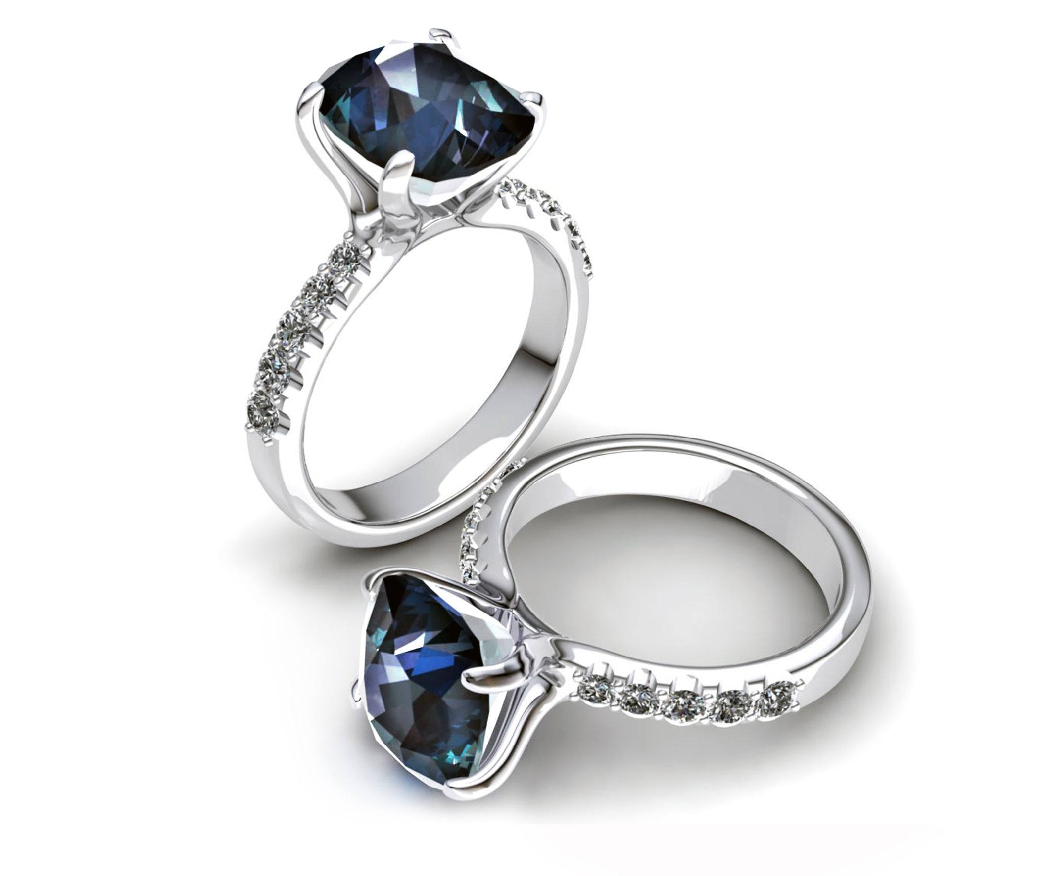18ct White gold cushion cut blue spinel with diamonds
