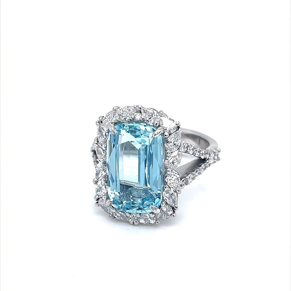 Thumbnail: Aquamarine & Diamond Halo Split shank Ring 