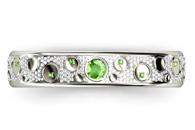 Thumbnail: 18ct White gold green  Tourmaline with pave diamond bangle
