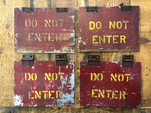 Vtg Metal Sign Antique Do Not Enter Red Painted 8x6 Antique