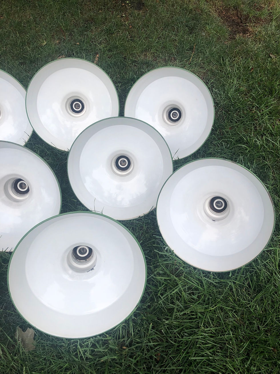 Thumbnail: Antique Copper-Top Green Porcelain Industrial Barn Lights
