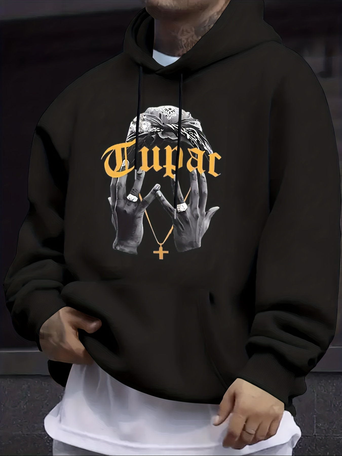 Men's Tupac Bandana Hands Streetwear Hoodie - Fleece Hip Hop Winter Sweatshirt