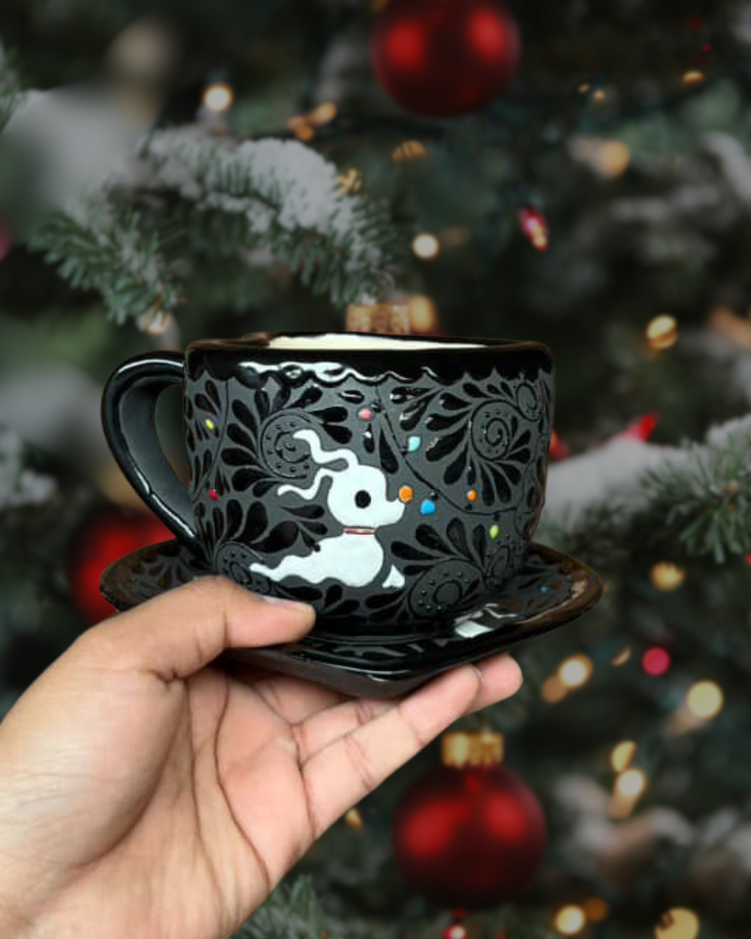 Black Zero Heart Mug and Plate Set - Christmas Edition