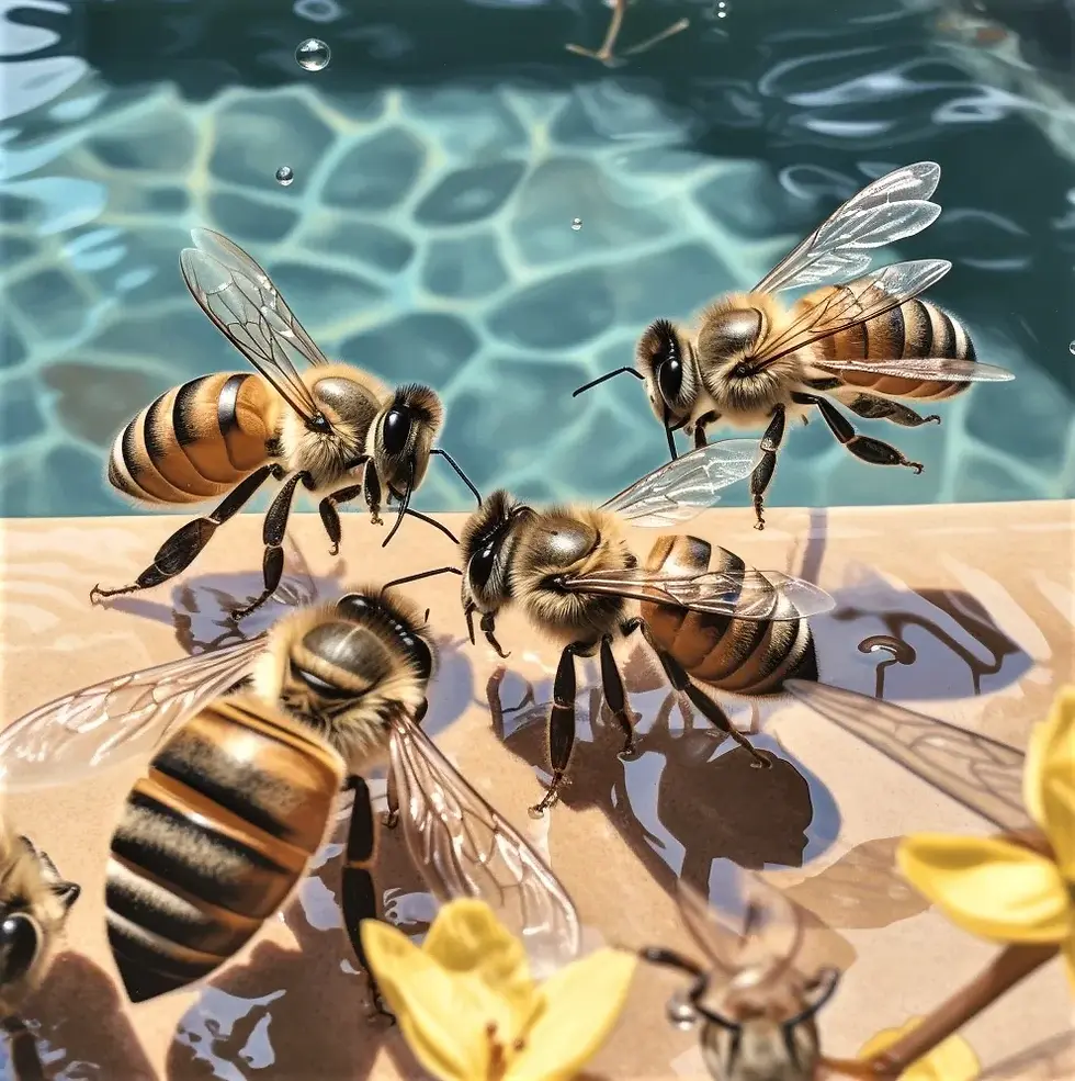 Bees enjoying a swimming pool in the summer